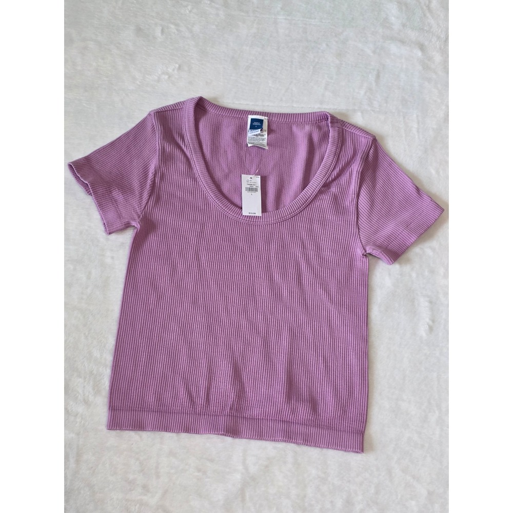 Old Navy Exhale Seamless Rib-Knit Scoop Neck T-Shirt Purple 750598-03-1 Large